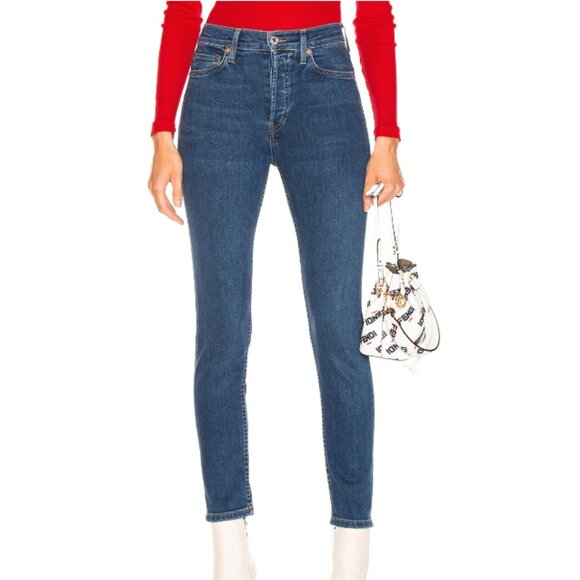 RE/DONE High Rise Ankle Crop Jeans Denim Cotton Blend Medium Wash Blue Size 27 - Picture 1 of 4